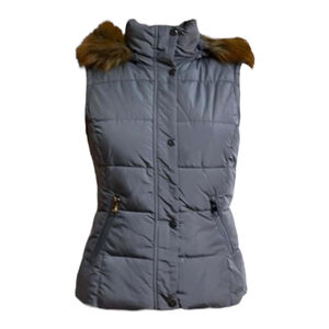 Gray Puffer Vest with Faux Fur Detachable Hood Women’s Size Small
